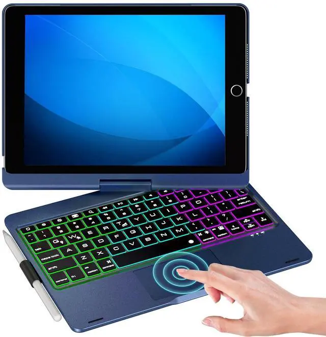 Main image of NOKBABO iPad 9th Generation Case with Keyboard 360deg Rotatable Touchpad and 7 Color Backlight & Pencil Holder for iPad 9th/8th/7th Gen 10.2 inch & iPad Air 3rd Gen/iPad Pro 10.5 inch - Lake Blue
