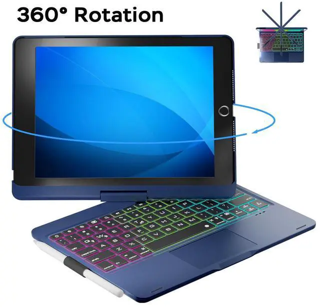 Alt view image 5 of 5 - NOKBABO iPad 9th Generation Case with Keyboard 360deg Rotatable Touchpad and 7 Color Backlight & Pencil Holder for iPad 9th/8th/7th Gen 10.2 inch & iPad Air 3rd Gen/iPad Pro 10.5 inch - Lake Blue