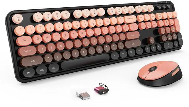 Main image of Nowlike Wireless Keyboard and Mouse Combo, Retro Typewriter Keyboard with Round Keycaps, Full-Size Ergonomic, Aurora Red, Ideal for Windows PC, Home, Office, and College