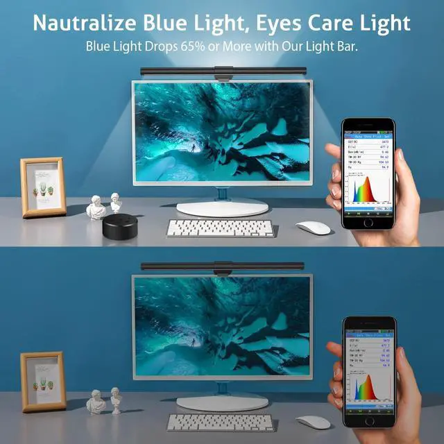 Alt view image 5 of 5 - OOWOLF Monitor Light Bar with Remote, Computer Monitor Lamp for Eye Caring, USB Reading LED Task Lamp with Dimming, Dimmable Light Bar with Backlight, No Glare Space Saving Home Office Desk Lamps