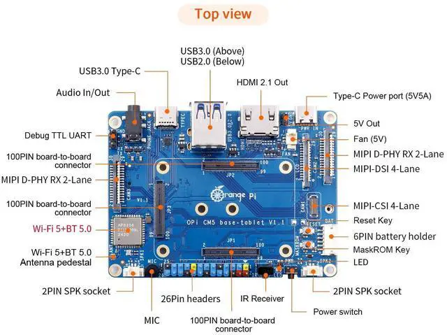 Alt view image 4 of 5 - Orange Pi CM5 Tablet Baseboard with M.2 M-Key Slot, Supports WiFi 5.0 and Bluetooth 5.0, Compatible with Orange Pi CM5 Core Board