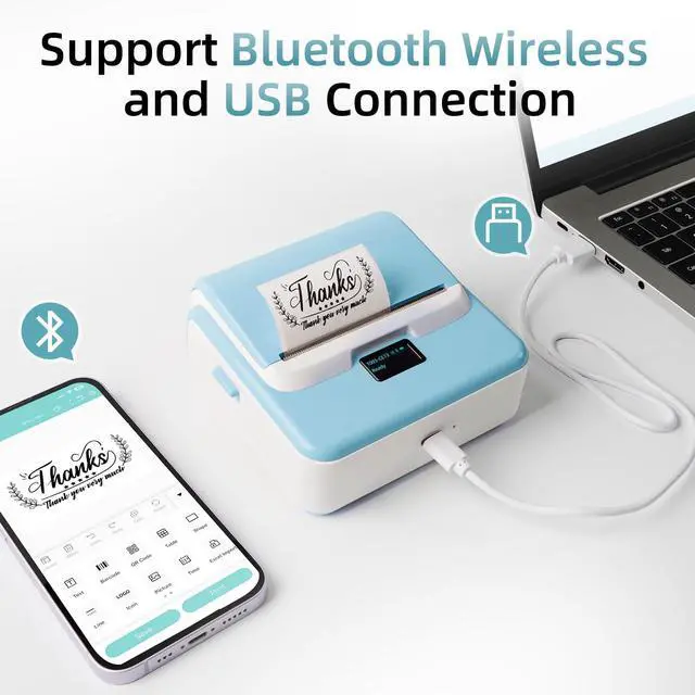 Alt view image 2 of 5 - ORGSTA Label Maker Machine with Tape, T003 Thermal Label Maker, 0.8-3.15 Inch Bluetooth Label Printer with White Self-Adhesive 57mm x 3m Thermal Paper, Compatible with Phone & PC