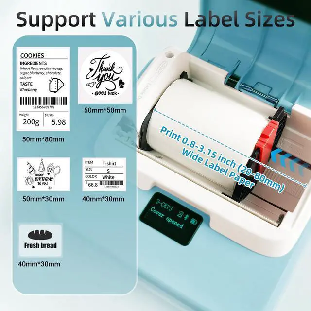 Alt view image 4 of 5 - ORGSTA Label Maker Machine with Tape, T003 Thermal Label Maker, 0.8-3.15 Inch Bluetooth Label Printer with White Self-Adhesive 57mm x 3m Thermal Paper, Compatible with Phone & PC