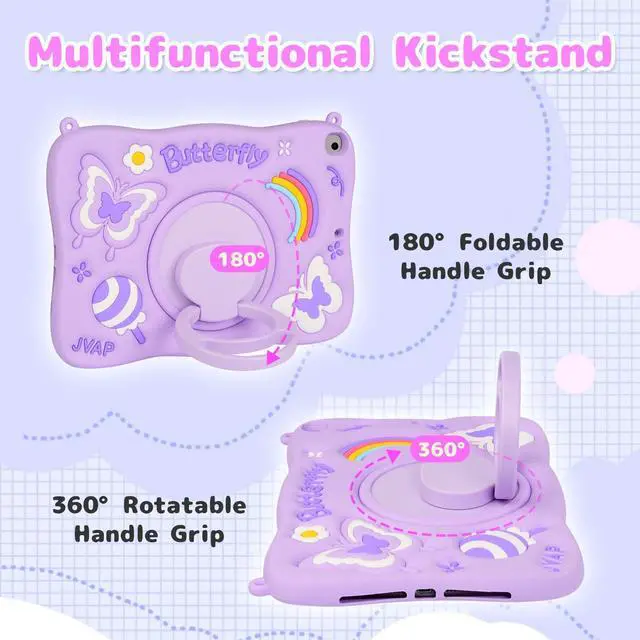 Alt view image 3 of 5 - Paorixln for iPad 9th Generation Case for Kids Butterfly (Purple)