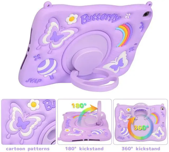 Alt view image 5 of 5 - Paorixln for iPad 9th Generation Case for Kids Butterfly (Purple)