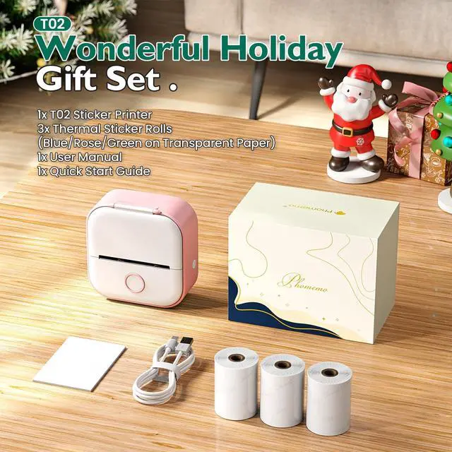 Alt view image 2 of 5 - Phomemo Sticker Printer- Print Pods Mini Printer, Thermal Sticker Machine T02 Sticker Maker with 3 Rolls Transparent Color Papers, for Study Notes, Stickers, Memo, Photos, Pink