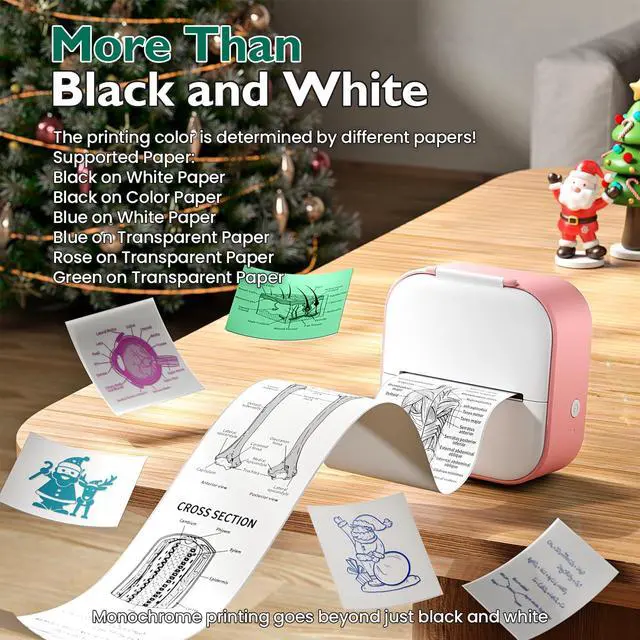 Alt view image 3 of 5 - Phomemo Sticker Printer- Print Pods Mini Printer, Thermal Sticker Machine T02 Sticker Maker with 3 Rolls Transparent Color Papers, for Study Notes, Stickers, Memo, Photos, Pink