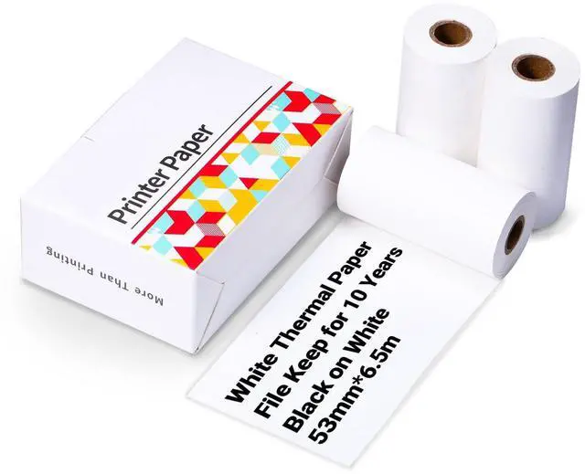 Alt view image 2 of 5 - Ponek T02 White Non-Sticky Paper, 53mm x 6.5m, 3 Rolls, Keep for 10 Years and Compatible with T02/M02X/M02L Purple/Green/Orange Thermal Paper-20-Year Sticky 50mmx3.5m, 3 Rolls