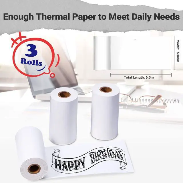 Alt view image 4 of 5 - Ponek T02 White Non-Sticky Paper, 53mm x 6.5m, 3 Rolls, Keep for 10 Years and Compatible with T02/M02X/M02L Purple/Green/Orange Thermal Paper-20-Year Sticky 50mmx3.5m, 3 Rolls