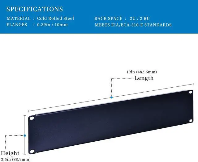 Alt view image 2 of 5 - RackPath 2U Blank Rack Mount Panel Spacer for 19in Server Rack Enclosure or Network Cabinet - 2 Pack