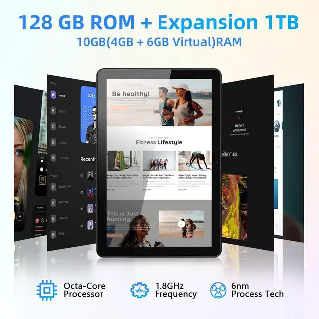 Alt view image 3 of 5 - Rebecco Android 14 Tablet, 10-inch with Bluetooth 5.4, 12GB RAM + 128GB ROM (Expandable up to 1TB), Octa-Core Android, 1280x800 IPS HD Touchscreen, WiFi 6, Dual Camera, 6000mAh, Widevine L1