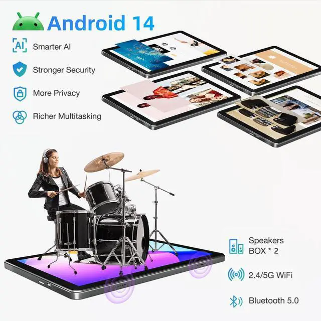 Alt view image 4 of 5 - Rebecco Android 14 Tablet, 10-inch with Bluetooth 5.4, 12GB RAM + 128GB ROM (Expandable up to 1TB), Octa-Core Android, 1280x800 IPS HD Touchscreen, WiFi 6, Dual Camera, 6000mAh, Widevine L1
