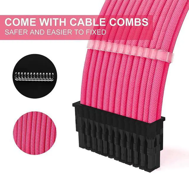 Alt view image 2 of 5 - VovoZanium PSU Cable Extension kit - Sleeved 18AWG 30cm ATX 24pin,CPU4+4p,PCI-E 6+2p,PCI-E 6p-Pink- Compatible with RM, EVGA,Corsair,HX Series Power Supplies