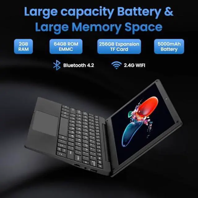 Alt view image 3 of 5 - Reuoptu 10.1 Inch Android 12.0 OS Laptop Computer,2GB RAM,64GB EMMC,AllWinner Quad-core 64-Bit Processor A133 Netbook,Ultra Slim Portable Business Office Study Laptop (Inches, 10, Black)