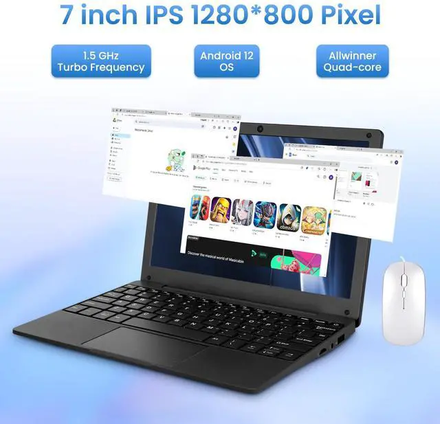 Alt view image 2 of 5 - Reuoptu 10.1 Inch Android 12.0 OS Laptop Computer,2GB RAM,64GB EMMC,AllWinner Quad-core 64-Bit Processor A133 Netbook,Ultra Slim Portable Business Office Study Laptop (Inches, 10, Black)