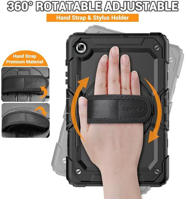 Alt view image 3 of 5 - SEYMAC Case for Samsung Galaxy Tab S6 Lite 10.4'' 2024/2022/2020 (SM-P620/P610/P615), Heavy Duty Full-Body Shockproof Protective Case with Screen Protector, Rotating Stand, Hand/Shoulder Strap, Black