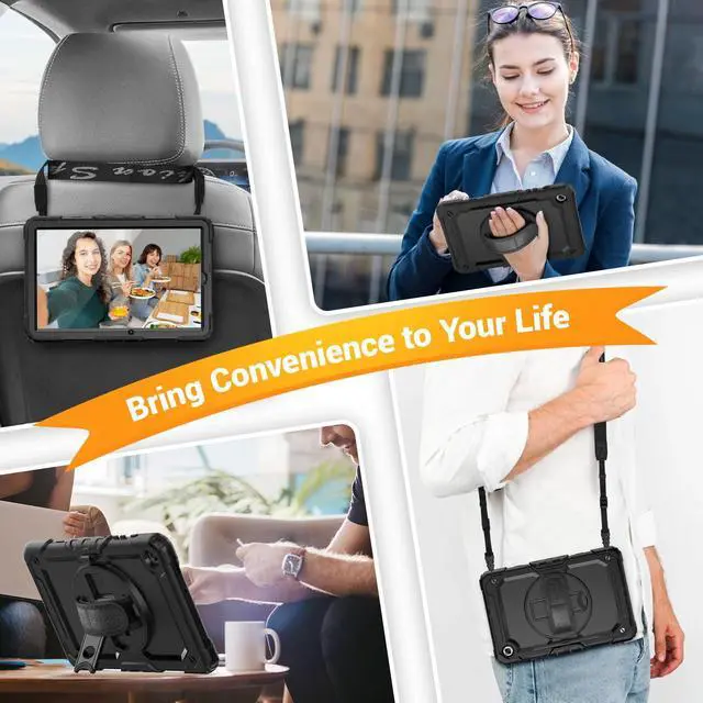 Alt view image 5 of 5 - SEYMAC Case for Samsung Galaxy Tab S6 Lite 10.4'' 2024/2022/2020 (SM-P620/P610/P615), Heavy Duty Full-Body Shockproof Protective Case with Screen Protector, Rotating Stand, Hand/Shoulder Strap, Black