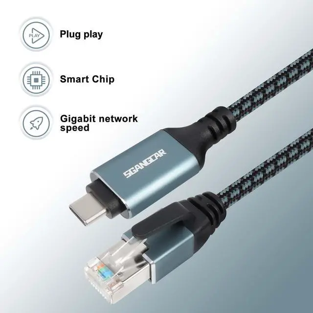 Alt view image 5 of 5 - SGANGCAR USB C to Ethernet Cable,20 Feet Type C to Gigabit Ethernet Cable,USB C to RJ45 Cable Compatible Thunderbolt 3/4,Directly Connected to Smartphone, Laptop, PC, Switch, Router, Modem