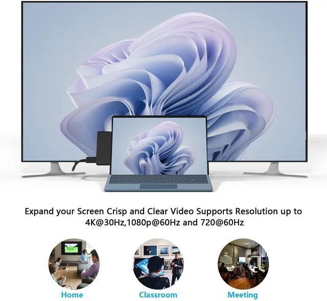 Alt view image 5 of 5 - Surface Pro 9 10 11 Docking Station with 4K HDMI, USB-C Thunerbolt 4, 100Mbps Ethernet, 3.5mm Audio, 2 USB 3.0, SD&TF Card Slot, Triple Display(Surface+HDMI+USBC) for Surface Pro 11/10/9/X