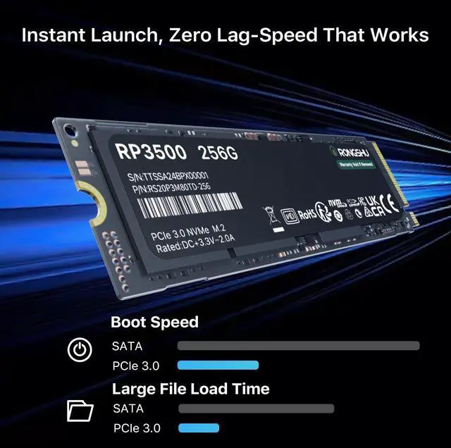 Alt view image 3 of 5 - RONGSHU 256GB NVMe SSD M.2 PCIe Gen 3x4, Read Speeds Up to 3,000 MB/s, M.2 2280 Internal Soild State Drive, SLC Cache 3D NAND TLC Compatible with Laptop and PC Desktops (RP3500)