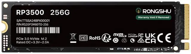 Main image of RONGSHU 256GB NVMe SSD M.2 PCIe Gen 3x4, Read Speeds Up to 3,000 MB/s, M.2 2280 Internal Soild State Drive, SLC Cache 3D NAND TLC Compatible with Laptop and PC Desktops (RP3500)