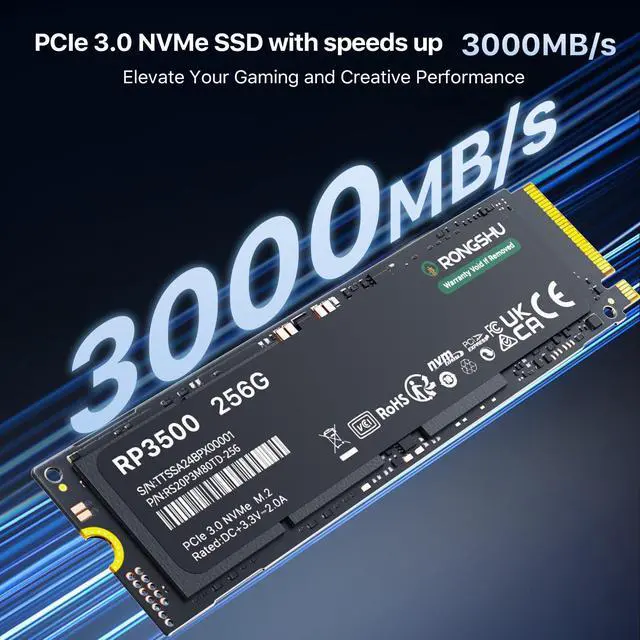 Alt view image 4 of 5 - RONGSHU 256GB NVMe SSD M.2 PCIe Gen 3x4, Read Speeds Up to 3,000 MB/s, M.2 2280 Internal Soild State Drive, SLC Cache 3D NAND TLC Compatible with Laptop and PC Desktops (RP3500)