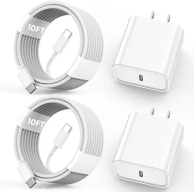 Main image of iPhone 16 15 Charger Fast Charging,2Pack 10FT Extra Long USB C to C Fast Charging Cord Woven Cable 20W USB C Charger Block for iPhone 16 Pro Max/16 Plus/iPhone 15/15 Pro Max/iPad Pro/Air/Mini/AirPods