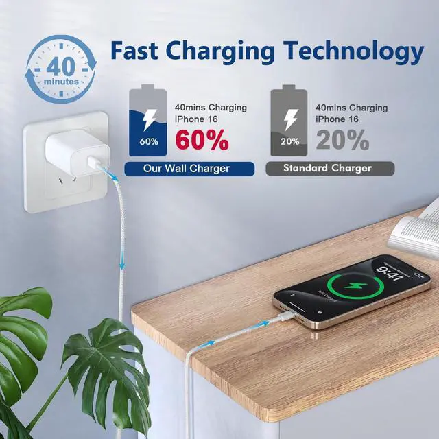 Alt view image 2 of 5 - iPhone 16 15 Charger Fast Charging,2Pack 10FT Extra Long USB C to C Fast Charging Cord Woven Cable 20W USB C Charger Block for iPhone 16 Pro Max/16 Plus/iPhone 15/15 Pro Max/iPad Pro/Air/Mini/AirPods