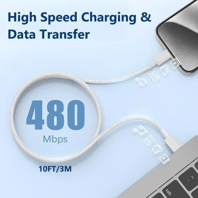 Alt view image 5 of 5 - iPhone 16 15 Charger Fast Charging,2Pack 10FT Extra Long USB C to C Fast Charging Cord Woven Cable 20W USB C Charger Block for iPhone 16 Pro Max/16 Plus/iPhone 15/15 Pro Max/iPad Pro/Air/Mini/AirPods