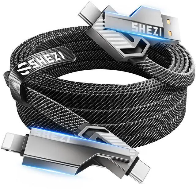 Main image of [Upgraded 2.0] SHEZI 4-in-1 Long USB C Cable 60W 10FT Lightning Cable MFI Certified [Fast Charging&Data Sync] Flat Braided Multi Charger Cord Wire Combo with L/USB C/A Port for iPhone/iPad&All Devices