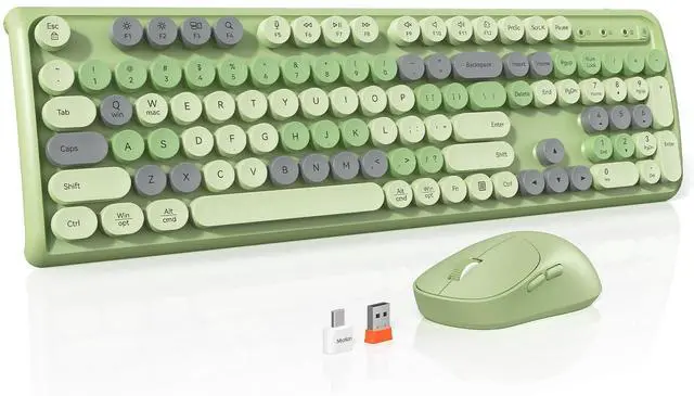 Main image of Wireless Keyboard and Mouse Combo, 2.4GHz Cute Colorful Wireless,Full-Size Retro Typewiter Keyboard, 3800 DPI Optical Mouse, for PC/Mac/Laptop/Computer/Windows, Green
