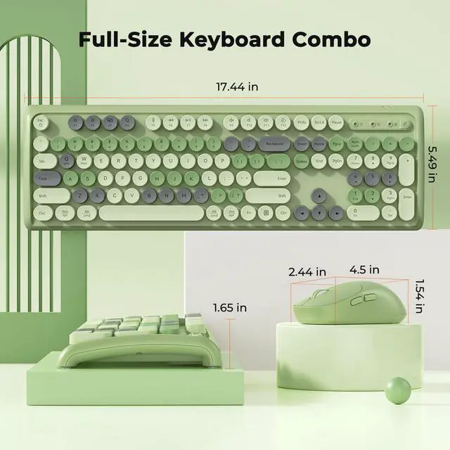 Alt view image 3 of 5 - Wireless Keyboard and Mouse Combo, 2.4GHz Cute Colorful Wireless,Full-Size Retro Typewiter Keyboard, 3800 DPI Optical Mouse, for PC/Mac/Laptop/Computer/Windows, Green