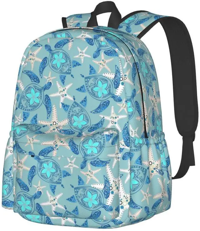 Cute Turtle Backpack 17 inches Starfish Turtle School Daypack Lightweight Kids School Backpack Campus Bag for Boys Girls Back to School