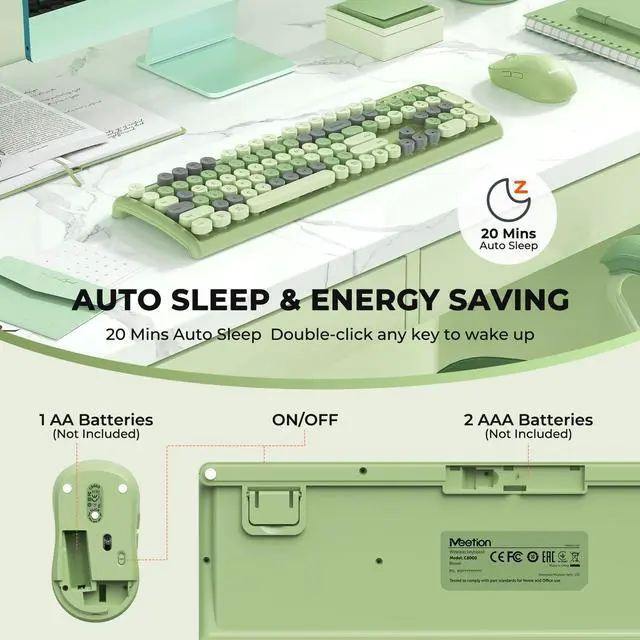 Alt view image 4 of 5 - Wireless Keyboard and Mouse Combo, 2.4GHz Cute Colorful Wireless,Full-Size Retro Typewiter Keyboard, 3800 DPI Optical Mouse, for PC/Mac/Laptop/Computer/Windows, Green