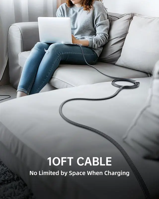 Alt view image 2 of 5 - [Upgraded 2.0] SHEZI 4-in-1 Long USB C Cable 60W 10FT Lightning Cable MFI Certified [Fast Charging&Data Sync] Flat Braided Multi Charger Cord Wire Combo with L/USB C/A Port for iPhone/iPad&All Devices