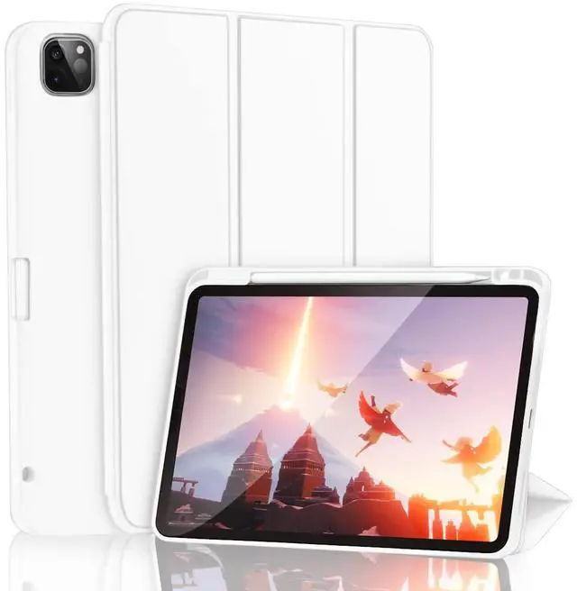 Main image of SIWENGDE Cases for iPad Pro 12.9 Case 6th/5th/4th Generation (2022/2021/2020) with Pencil Holder [Apple Pencil Wireless Charging] Soft TPU Smart Tri-fold Stand Protective Cover(White)