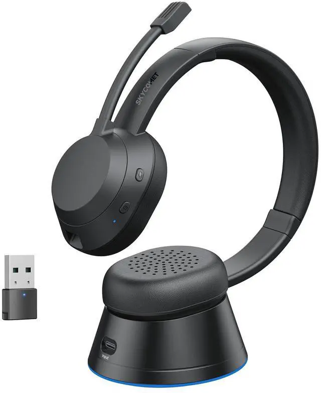 Main image of Wireless Headset with Mic for Work, Bluetooth Headset with Microphone (Environmental Noise Cancellation), Wireless Headphones with USB Dongle & Charging Dock for PC/Teams/Zoom/Call Center/Home