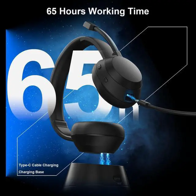 Alt view image 4 of 5 - Wireless Headset with Mic for Work, Bluetooth Headset with Microphone (Environmental Noise Cancellation), Wireless Headphones with USB Dongle & Charging Dock for PC/Teams/Zoom/Call Center/Home
