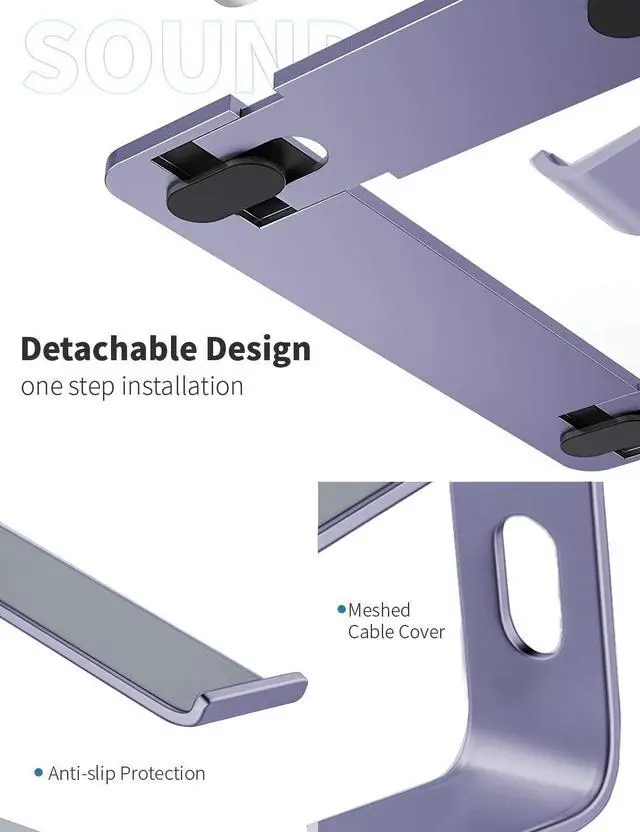Alt view image 5 of 5 - SOUNDANCE Laptop Stand, Aluminum Computer Riser, Ergonomic Laptops Elevator for Desk, Metal Holder Compatible with 10 to 15.6 Inches Notebook Computer, Purple