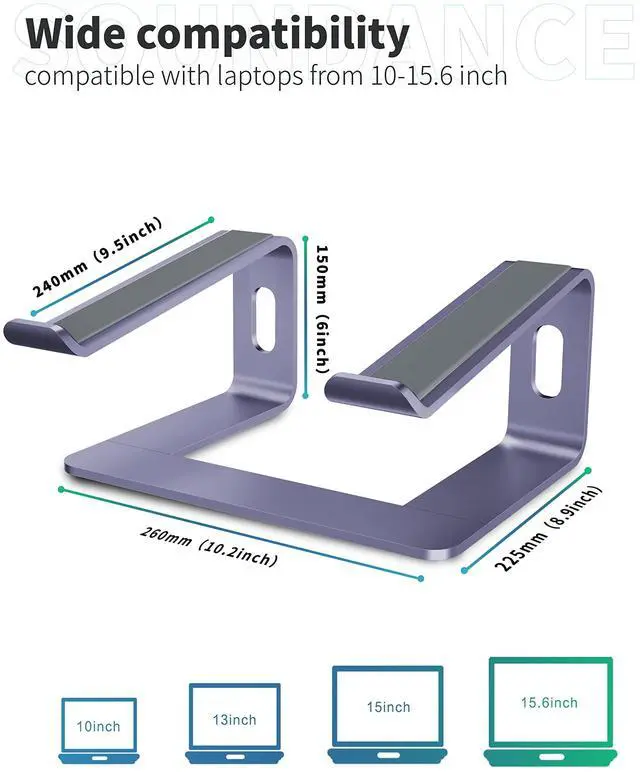 Alt view image 2 of 5 - SOUNDANCE Laptop Stand, Aluminum Computer Riser, Ergonomic Laptops Elevator for Desk, Metal Holder Compatible with 10 to 15.6 Inches Notebook Computer, Purple