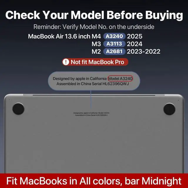 Alt view image 2 of 5 - Soonjet Compatible for MacBook Air 13.6 inch Case M4 M3 M2 2025 2024-2022 Release Model A3240 A3113 A2681, Sturdy Protective Hard Shell Case Cover for MacBook Air M2 13 inch