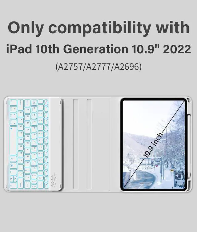 Alt view image 2 of 5 - SQBEBS Case with Keyboard for iPad (A16) 11th / 10th Generation 11 inch 2025/10.9 inch 2022, 7 Colors Backlit Detachable Keyboard, Stand Folio Keyboard Cover with Pencil Holder, Gray