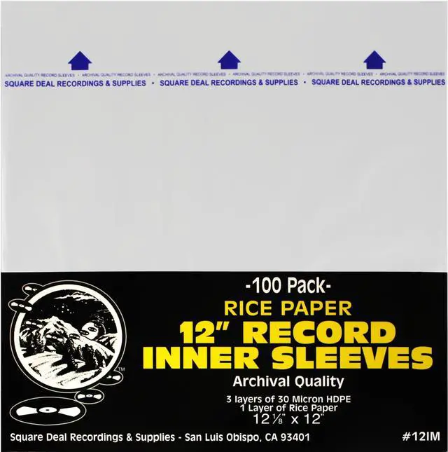 Main image of (100) 12" Record Inner Sleeves - 3-Layers of Archival Quality, Anti-Static HDPE with Rice Paper Enclosed Insert for Extra Rigidity #12IM