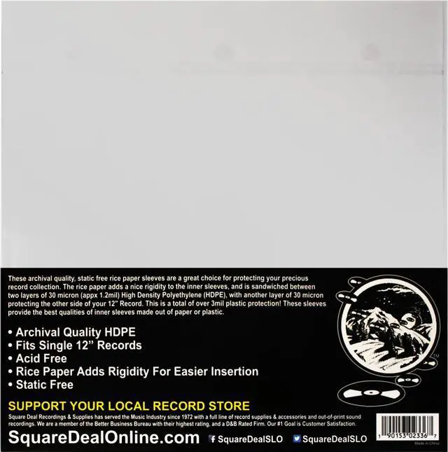Alt view image 2 of 5 - (100) 12" Record Inner Sleeves - 3-Layers of Archival Quality, Anti-Static HDPE with Rice Paper Enclosed Insert for Extra Rigidity #12IM