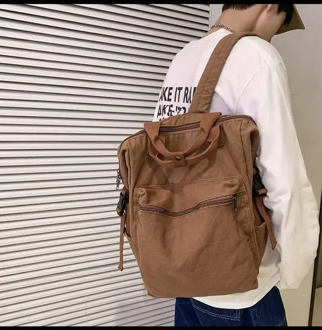 Alt view image 2 of 5 - Sumleno Aesthetic Canvas Backpack for Women Men 15.6 Laptop Backpack Vintage College Backpacks Travel Rucksack Casual Daypack (Brown,One Size)