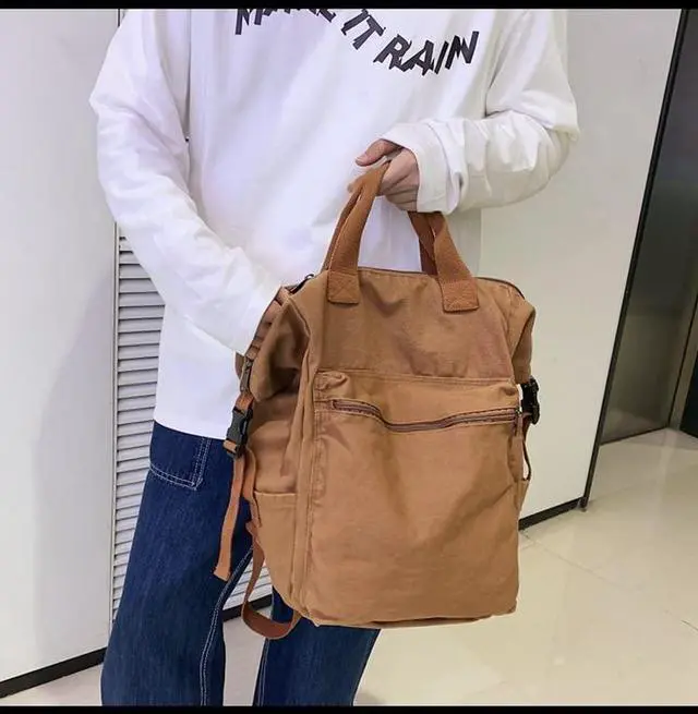 Alt view image 4 of 5 - Sumleno Aesthetic Canvas Backpack for Women Men 15.6 Laptop Backpack Vintage College Backpacks Travel Rucksack Casual Daypack (Brown,One Size)