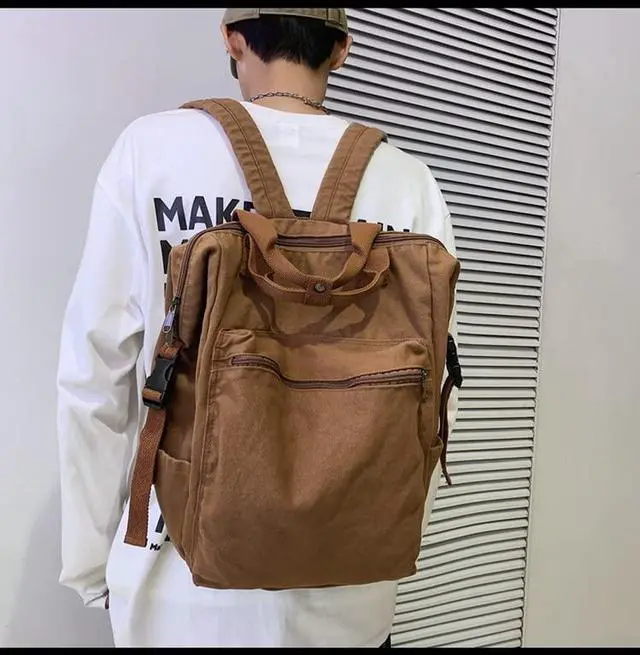 Alt view image 3 of 5 - Sumleno Aesthetic Canvas Backpack for Women Men 15.6 Laptop Backpack Vintage College Backpacks Travel Rucksack Casual Daypack (Brown,One Size)