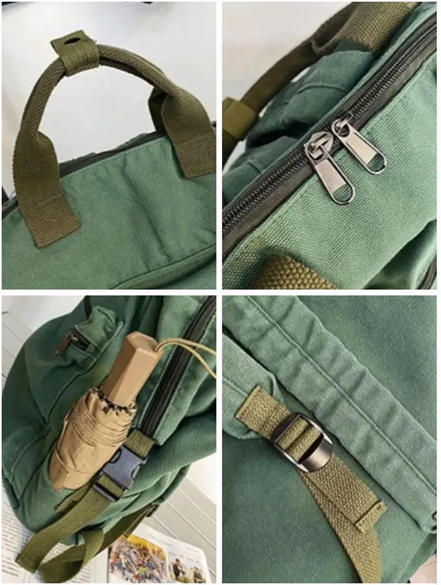 Alt view image 5 of 5 - Sumleno Aesthetic Canvas Backpack for Women Men 15.6 Laptop Backpack Vintage College Backpacks Travel Rucksack Casual Daypack (Brown,One Size)