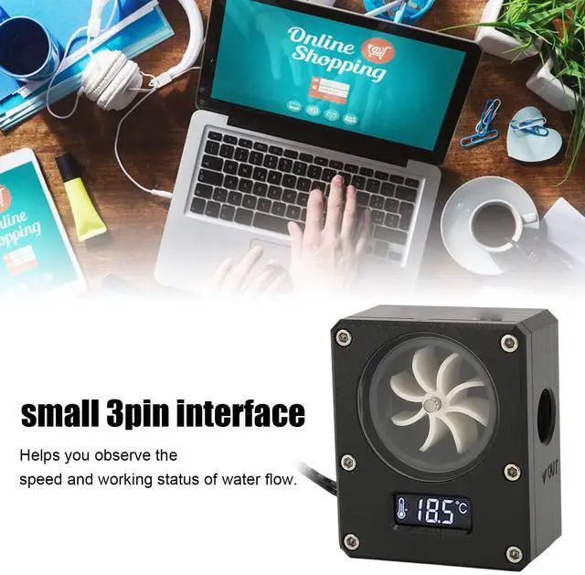 Alt view image 3 of 5 - SUNGOOYUE Temperature Monitoring for PC Water Cooling System, 12V Small 3pin Interface G1/4 Thread LCD Display for Most Computer Cooling Pipes or Connectors (Black)