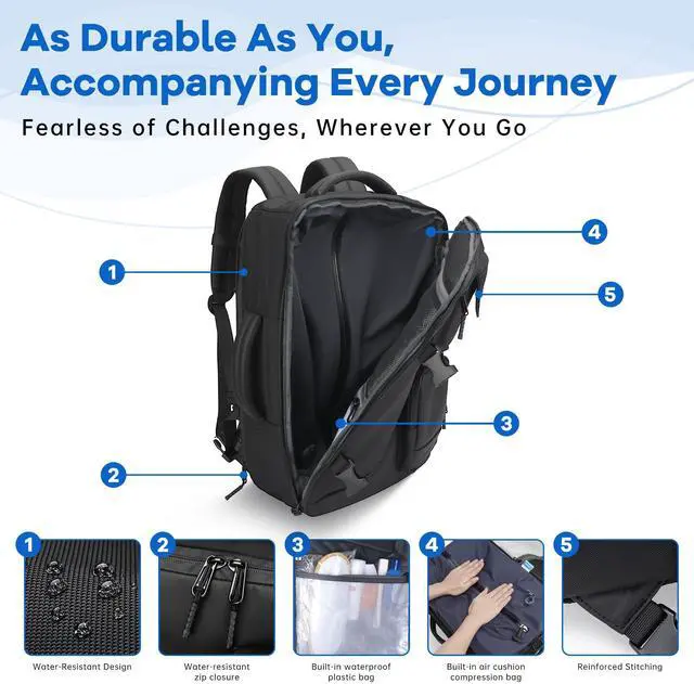 Alt view image 5 of 5 - SWICKY Lightweight Travel Backpack for Laptops, Durable Carry-On Bag for Daily Use (Black)